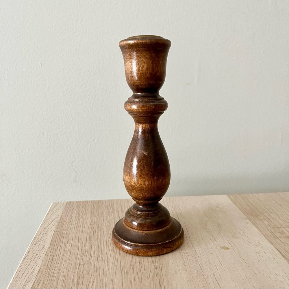 Vintage Set of 2 Wooden Candlesticks Taper Candle Holder Pair - Picture 3 of 7